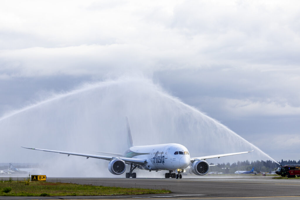 Alaska Airlines inaugural service to Rome (FCO) from Seattle takes off from Seattle-Tacoma International Airport on April 28, 2026. (Joe Nicholson/Alaska Airlines)