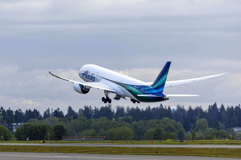 Alaska Airlines inaugural service to Rome (FCO) from Seattle takes off from Seattle-Tacoma International Airport on April 28, 2026. (Joe Nicholson/Alaska Airlines)