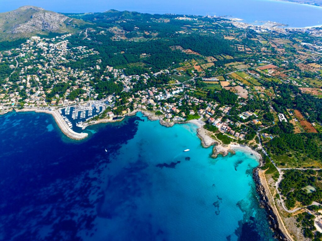 Aerial image of the Port of Alcudia in Mallorca, Spain