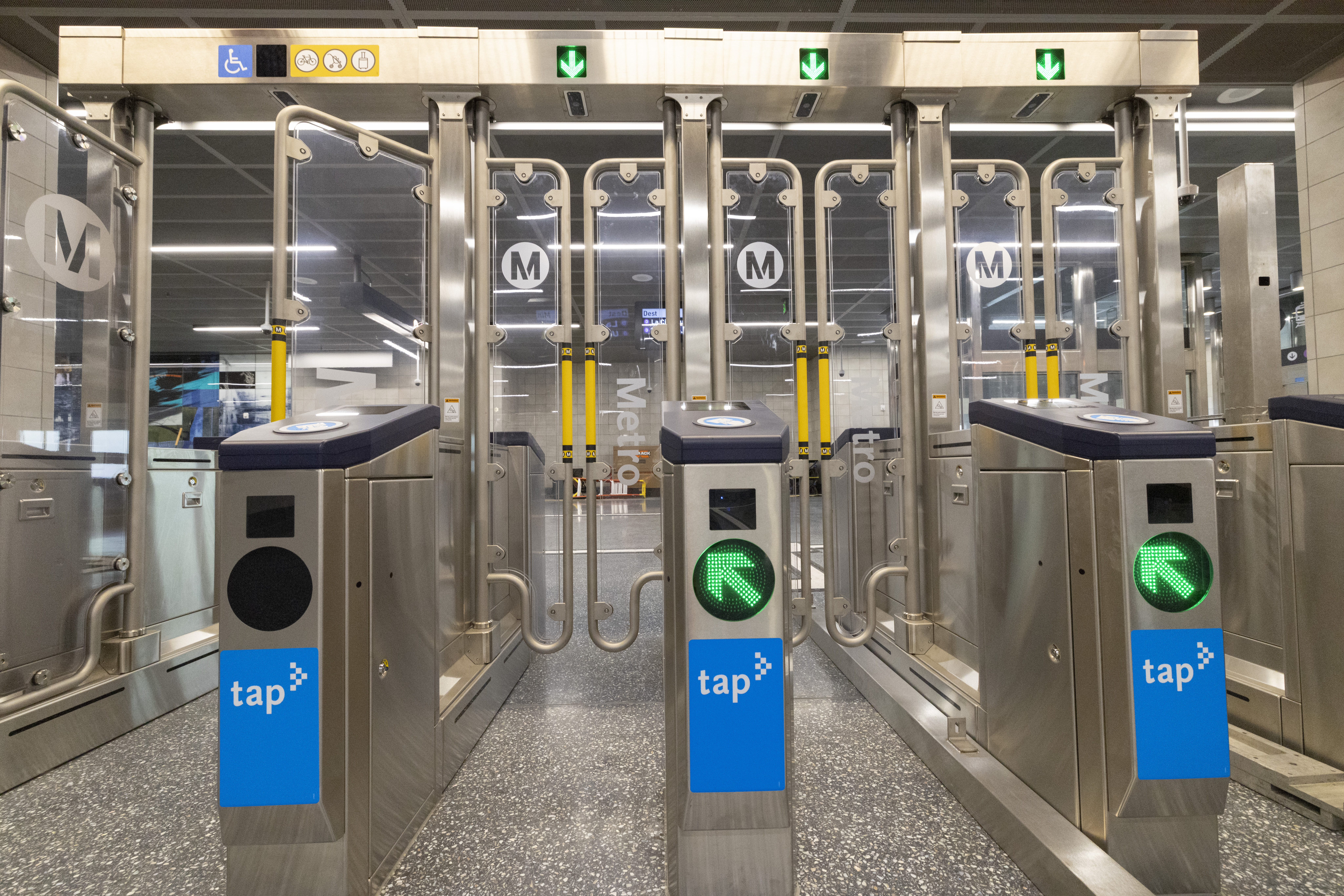 Taller faregates are installed at one of the newly opened LA Metro stations along the D Line are shown in this undated image from LA Metro.