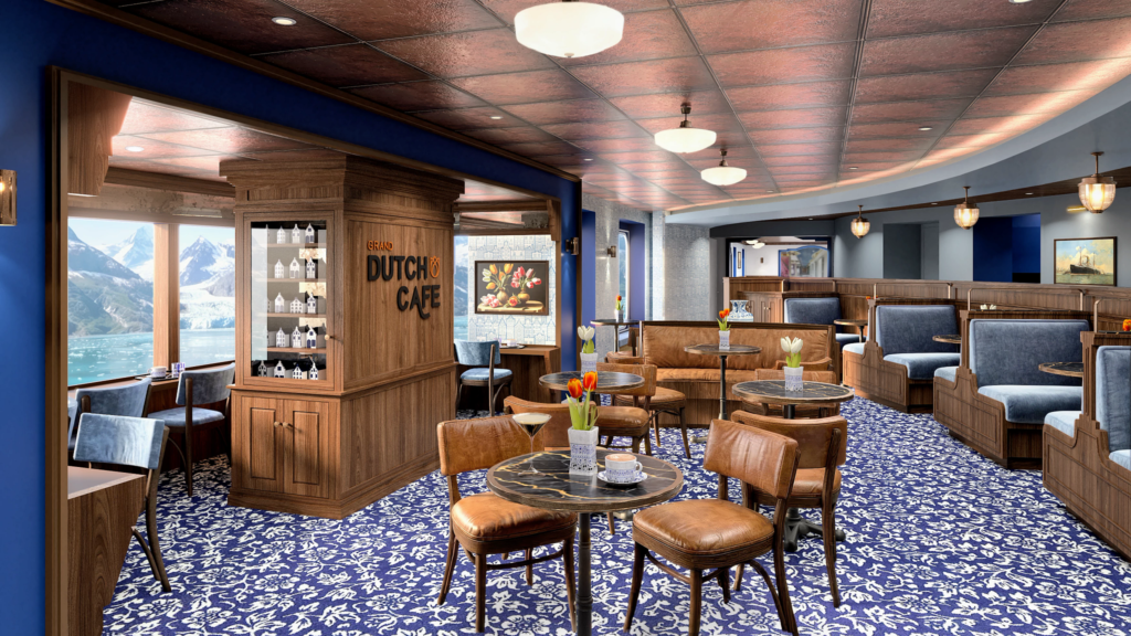 Rendering of the Grand Dutch Cafe, which will be introduced on the Oosterdam when its journeys begin this year. (Holland America Line)