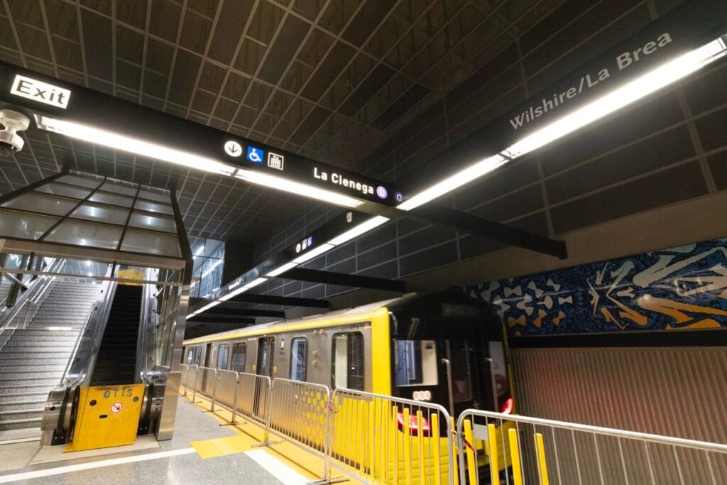 A subway train at the platform of the new D Line station at Wilshire and La Cienega show in this undated promotional image from LA Metro.
