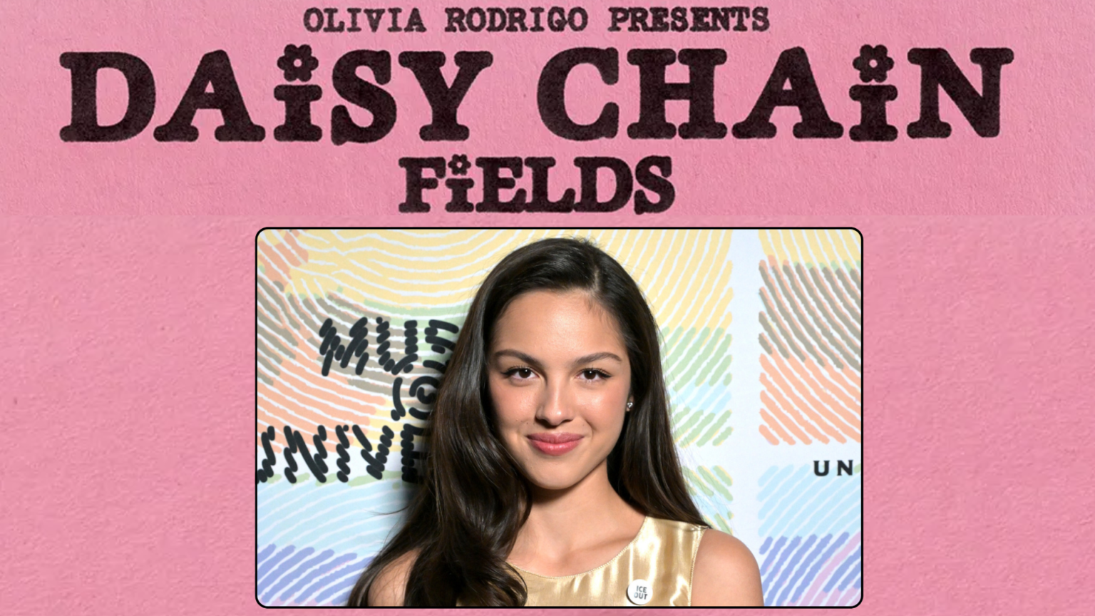 This composite image shows Grammy Award-winning pop superstar Olivia Rodrigo in front of a poster for the artist's Daisy Chain Fields festival, taking place in Irvine, California on Aug. 29, 2026. (Images courtesy Universal Music Group and Daisy Chain Fields festival.)
