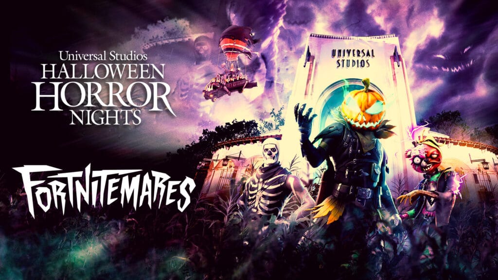 This promotional image shows the the concept art for the new Fortnite-inspired scare zone "Fortnitemares" at the 2026 Halloween Horror Nights at Universal Studios in Orlando and Los Angeles. (Courtesy: Universal)