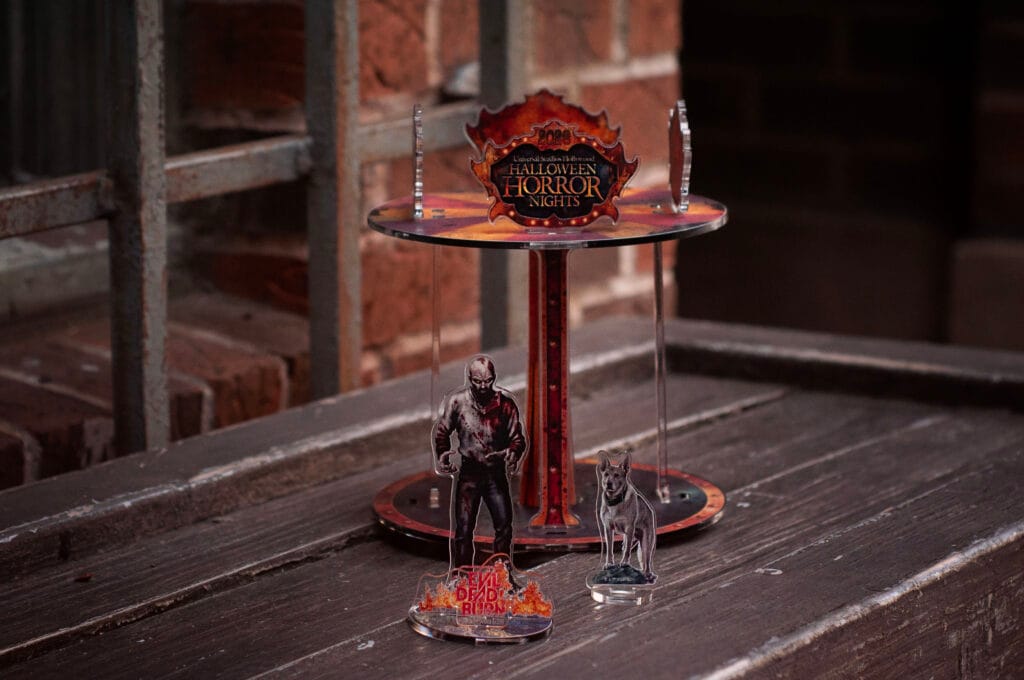 This promotional image shows an acrylic figure inspired by the latest Evil Dead film, which is part of a larger collectible display for the 2026 Halloween Horror Nights at Universal Studios. (Courtesy: Universal)