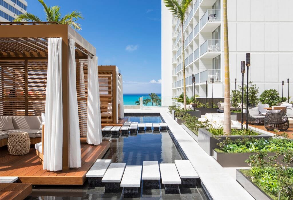 The Swell Pooldeck at the Alohilani Resort Waikiki Beach is shown in this undated promotional image provided courtesy of the hotel.