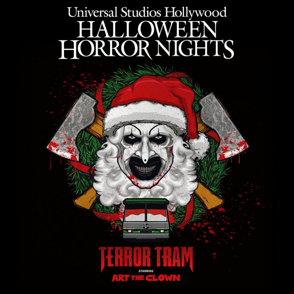 Terror Tram featuring Art the Clown from the Terrifier film franchise at USH HHN 2026 (Universal Studios)