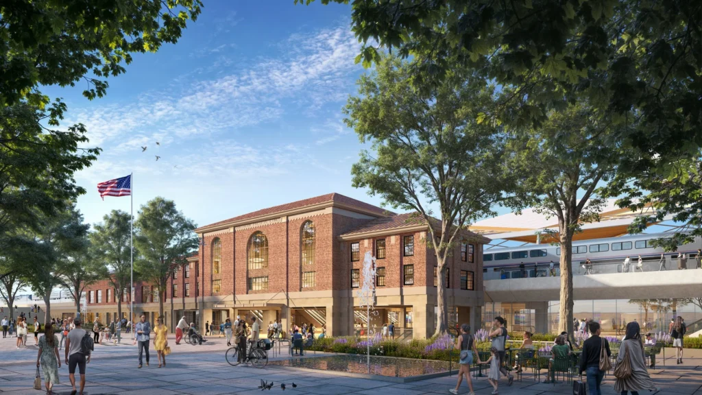 This rendering shows the proposed Diridon Integrated Station Concept Plan for the historic Diridon Station in downtown San Jose, California. (Courtesy: diridonsj.org)
