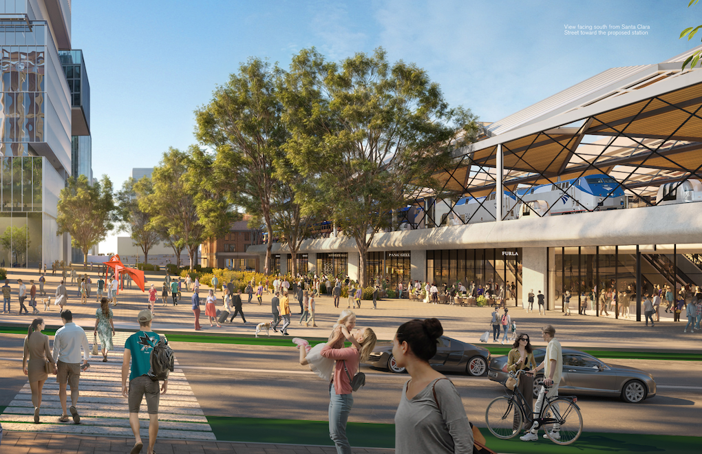 This rendering shows the proposed Diridon Integrated Station Concept Plan for the historic Diridon Station in downtown San Jose, California. (Courtesy: diridonsj.org)