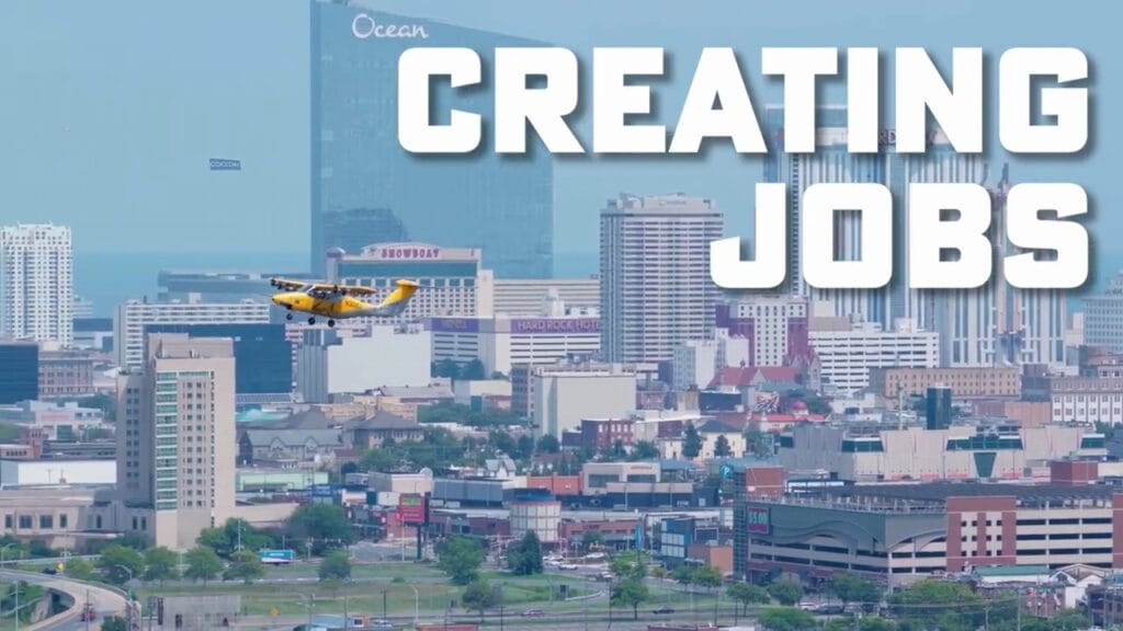 Screenshots from an FAA promotional video shows an Electra hybrid-electric plane flying as part of an FAA-backed demonstration. (Federal Aviation Administration)