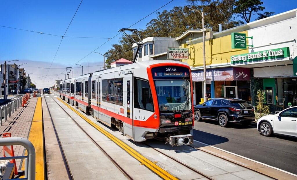 An L-Taraval light-rail train is seen in this undated image from SF Muni.