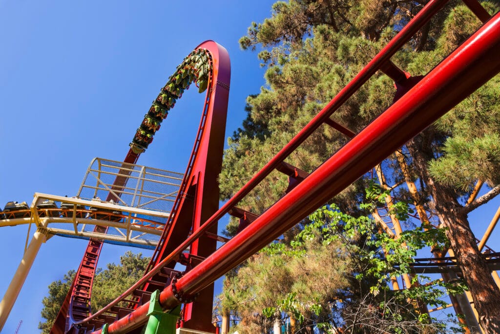 Promotional image from Knott's Berry Farm shows the revamped and improved MonteZOOMa: The Forbidden Fortress roller coaster which made its return on Aug. 14, 2026.