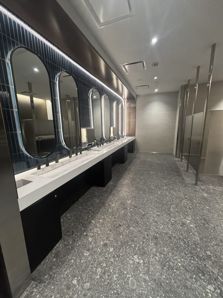 A new, modern men's bathroom is seen at the Hollywood Burbank Airport's new terminal on Sept. 19, 2026. (rabblenews.com)