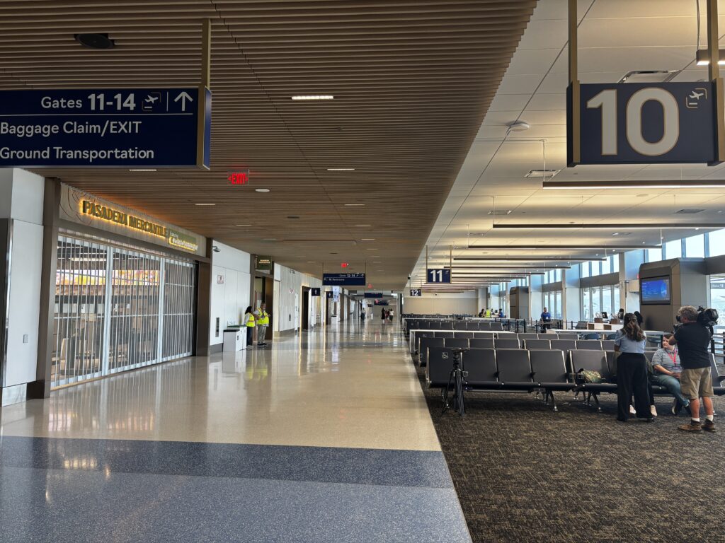 The seating area at one of the new gates at the Hollywood Burbank Airport's new terminal seen on Sept. 19, 2026. (rabblenews.com)