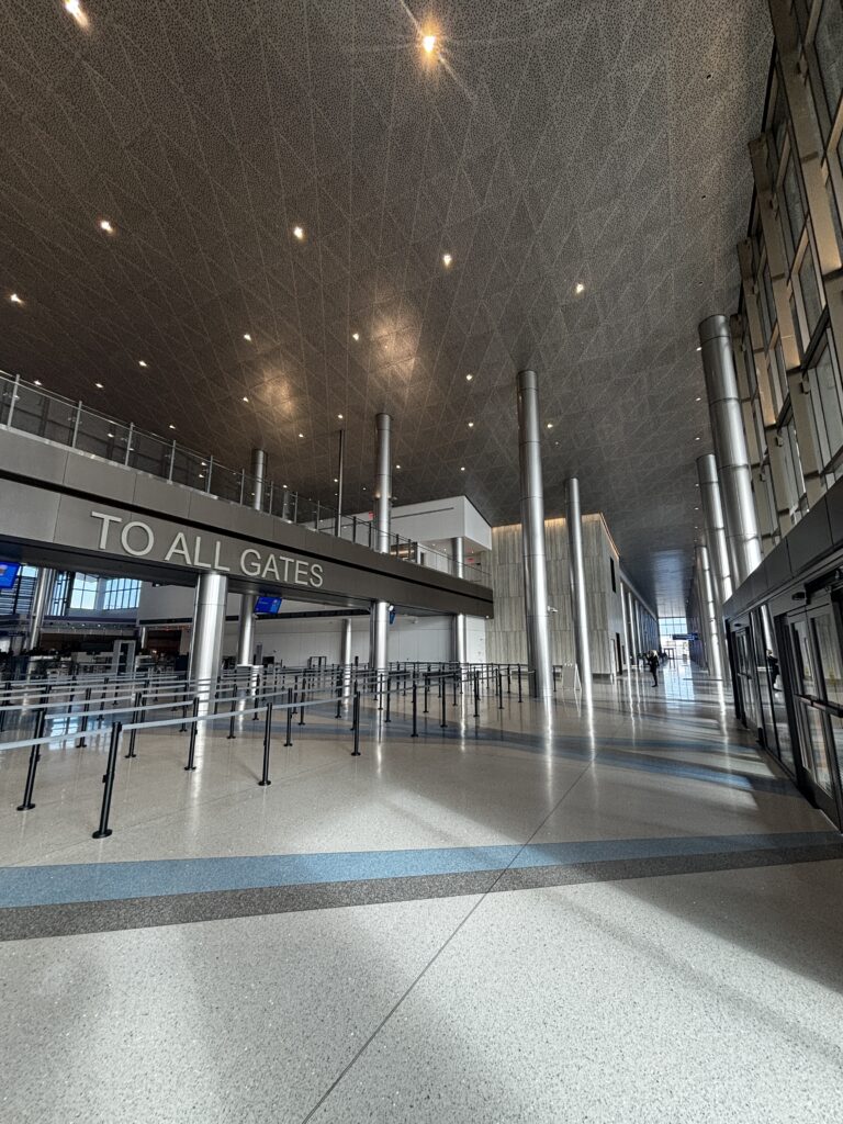 The main entrance and corridor at the new Burbank airport terminal is seen on Sept. 19, 2026. (Rabblenews.com)
