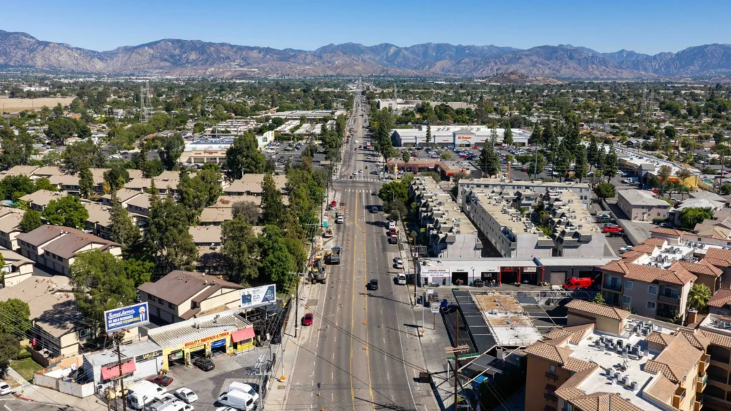 Aerial image shows Van Nuys Boulevard in the San Fernando Valley where a new light rail system is in the works, with plans to be operational by 2032. (LA Metro)